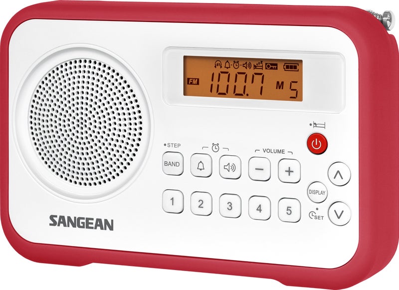 SANGEAN راديو رقمي محمول Sangean PR-D18RD AM/FM مع واقي (أبيض/أحمر) - Image 1